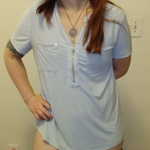 Anne Klein Large Zipper Front Short Sleeve Blouse